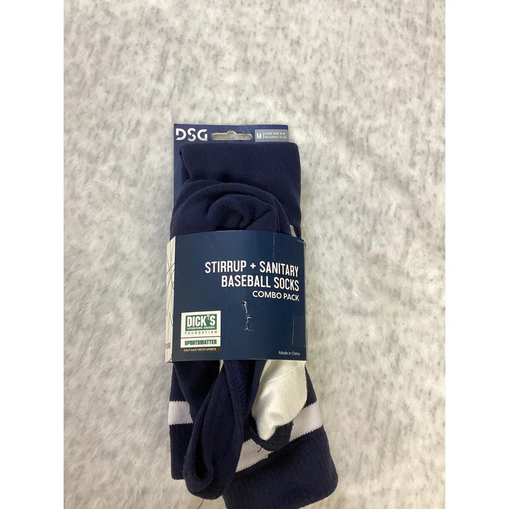 DSG Stirrup and Sanitary Baseball Socks Combo Pack Navy White Size Medium W/M